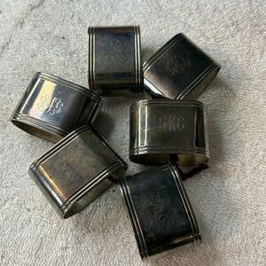 Elegant Silver Napkin Rings Set with initial K